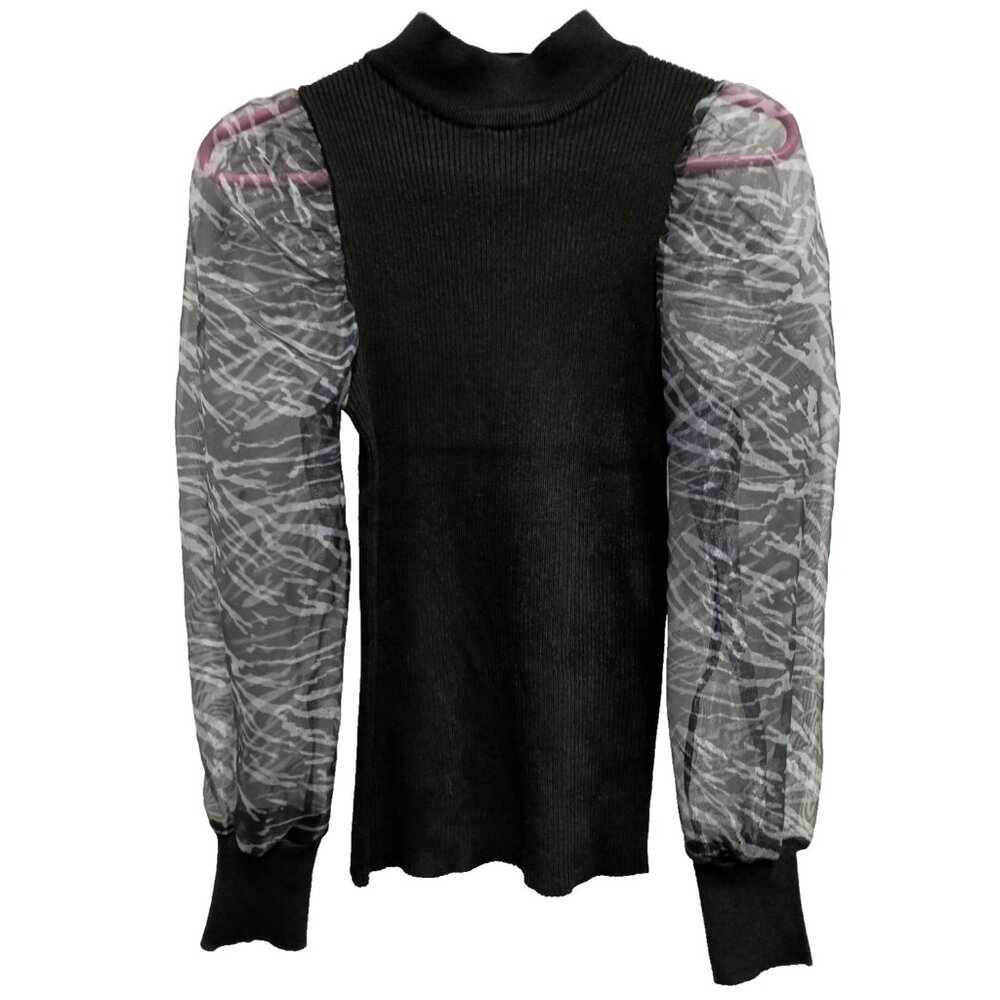 New Look Sweater Womens‎ Large Gray Black Fairy Grunge Whimsygoth Sheer Sleeve